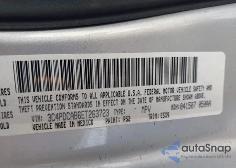 2014 Dodge Journey Se z USA, uszkodzony, nr VIN 3C4PDCAB6ET263723